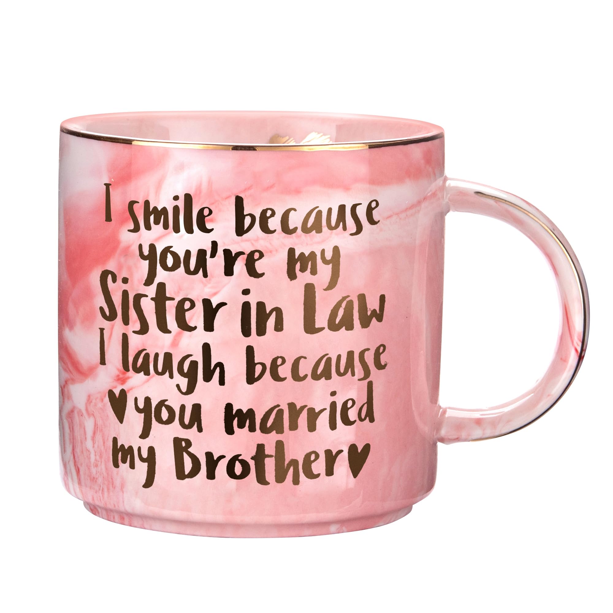 Hendson Sister In Law mug in pink marble design for stylish morning coffee