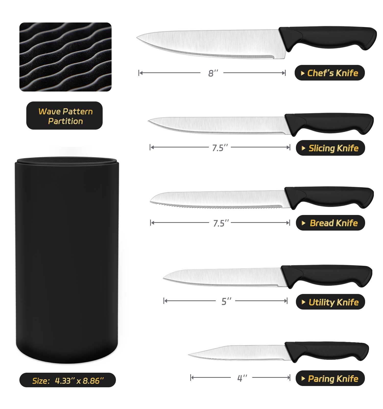 HENKELIVING 8-inch chef knife in block, ready for precise slicing.