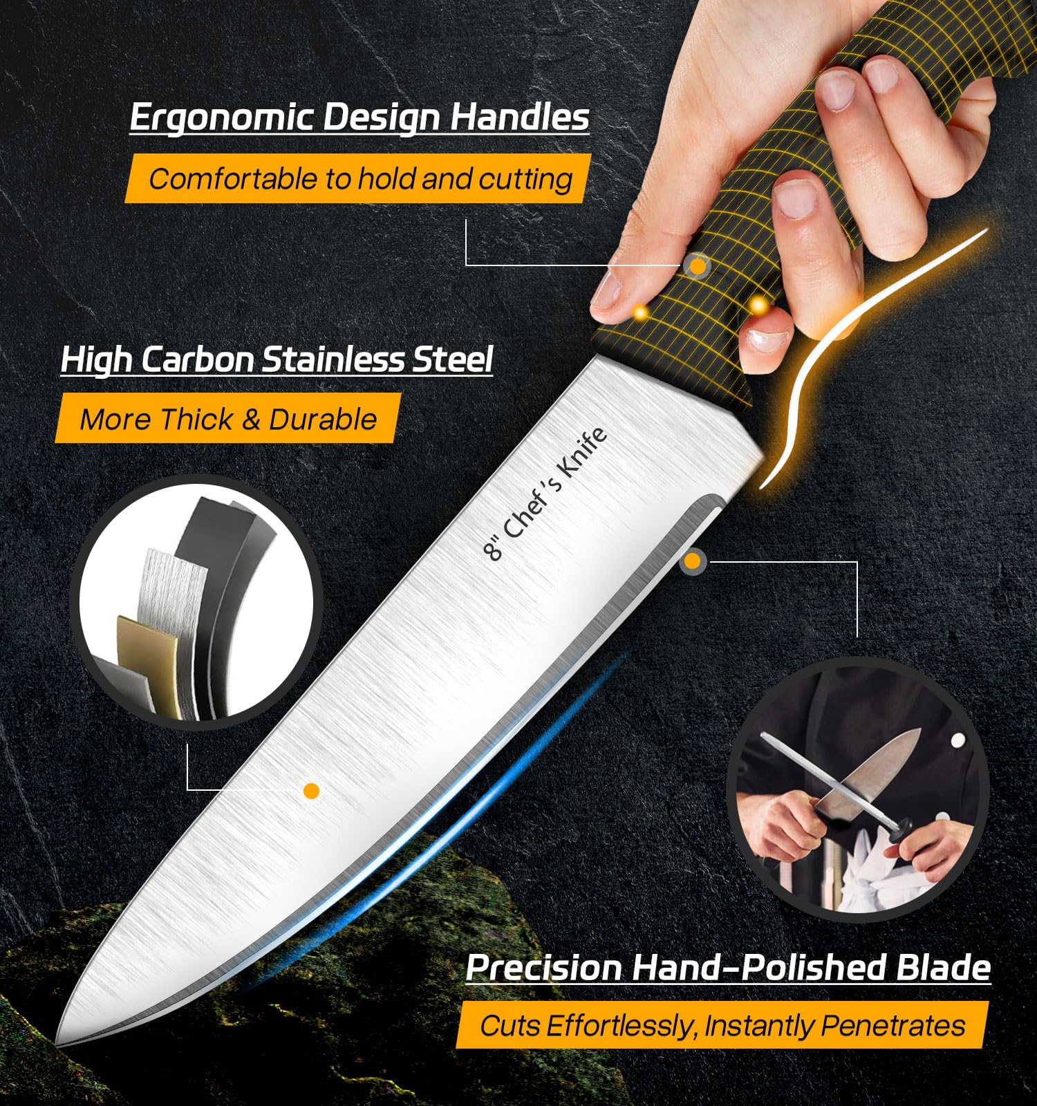 HENKELIVING Knife Set ergonomic handles for comfortable grip