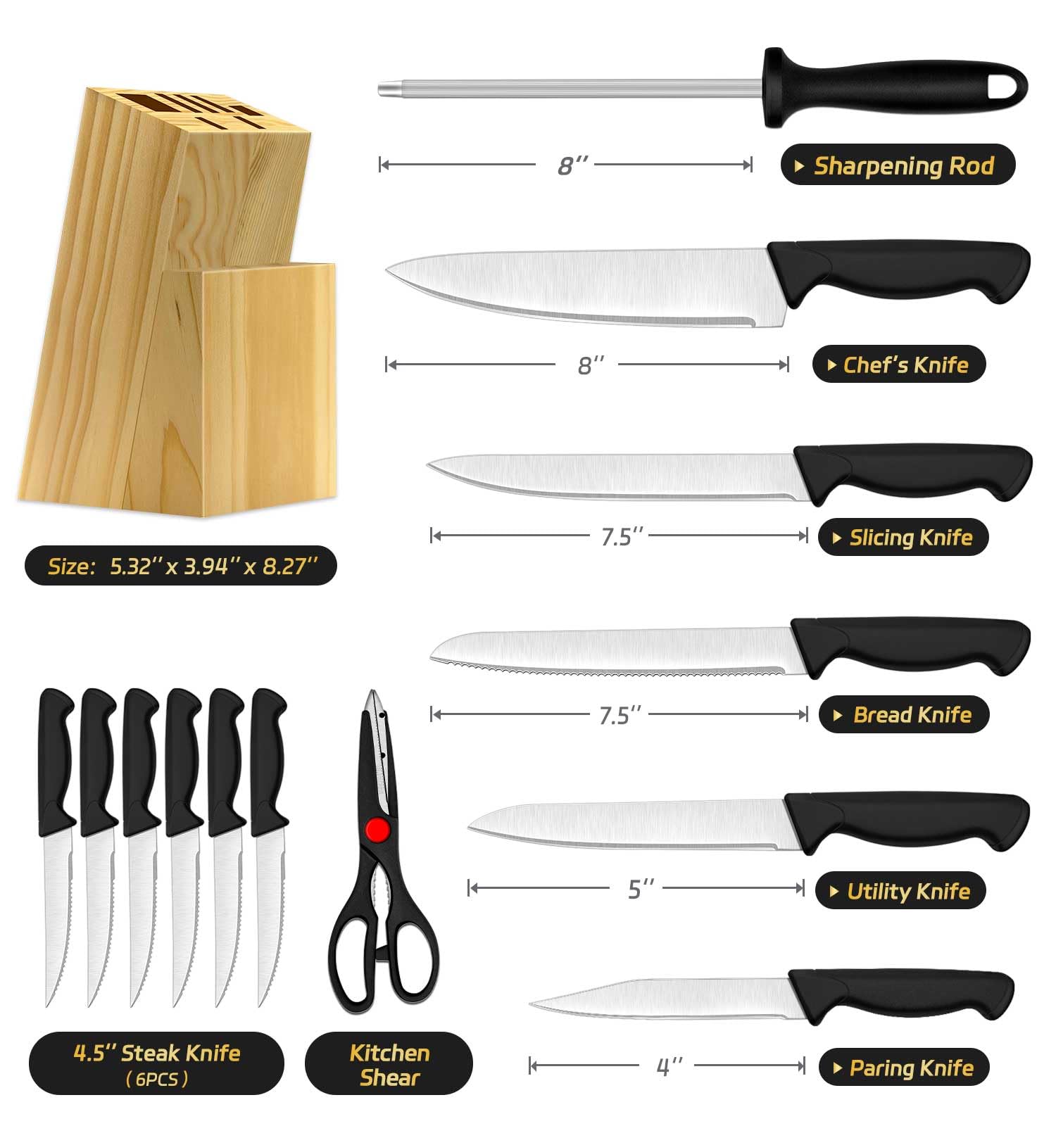 HENKELIVING Knife Set wooden block storage for an organized kitchen