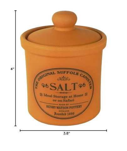 Henry Watson salt jar 3.8 by 4 inches matches compact counter spaces.