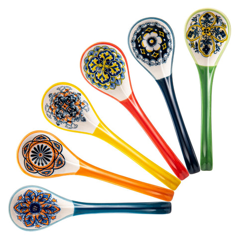 HENXFEN LEAD boho ceramic soup spoons with hand-painted patterns for meals.