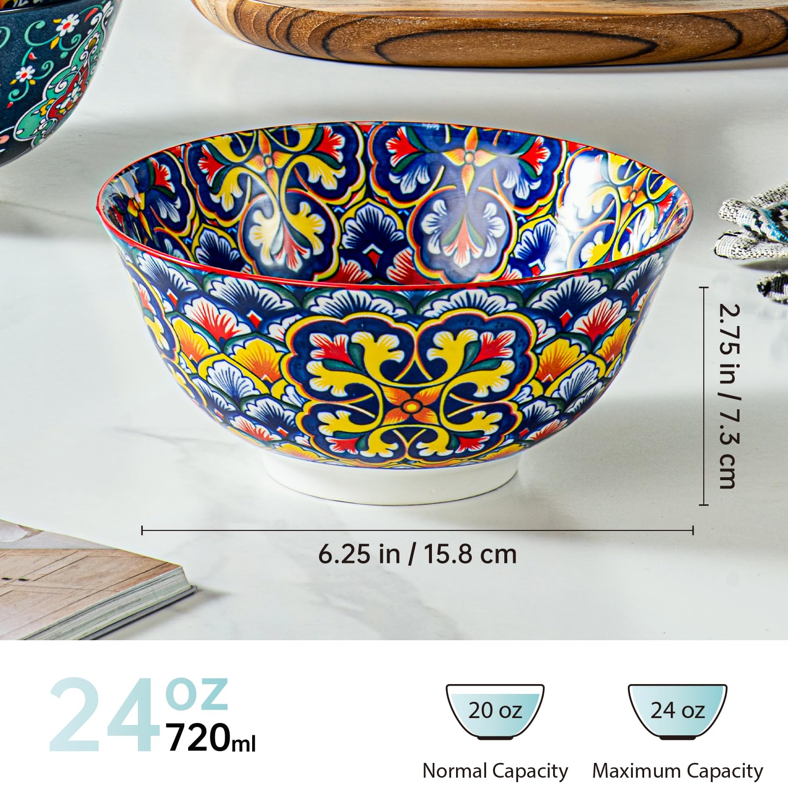 HENXFEN LEAD boho bowl exterior pattern adds cheerful flair to soups and salads.