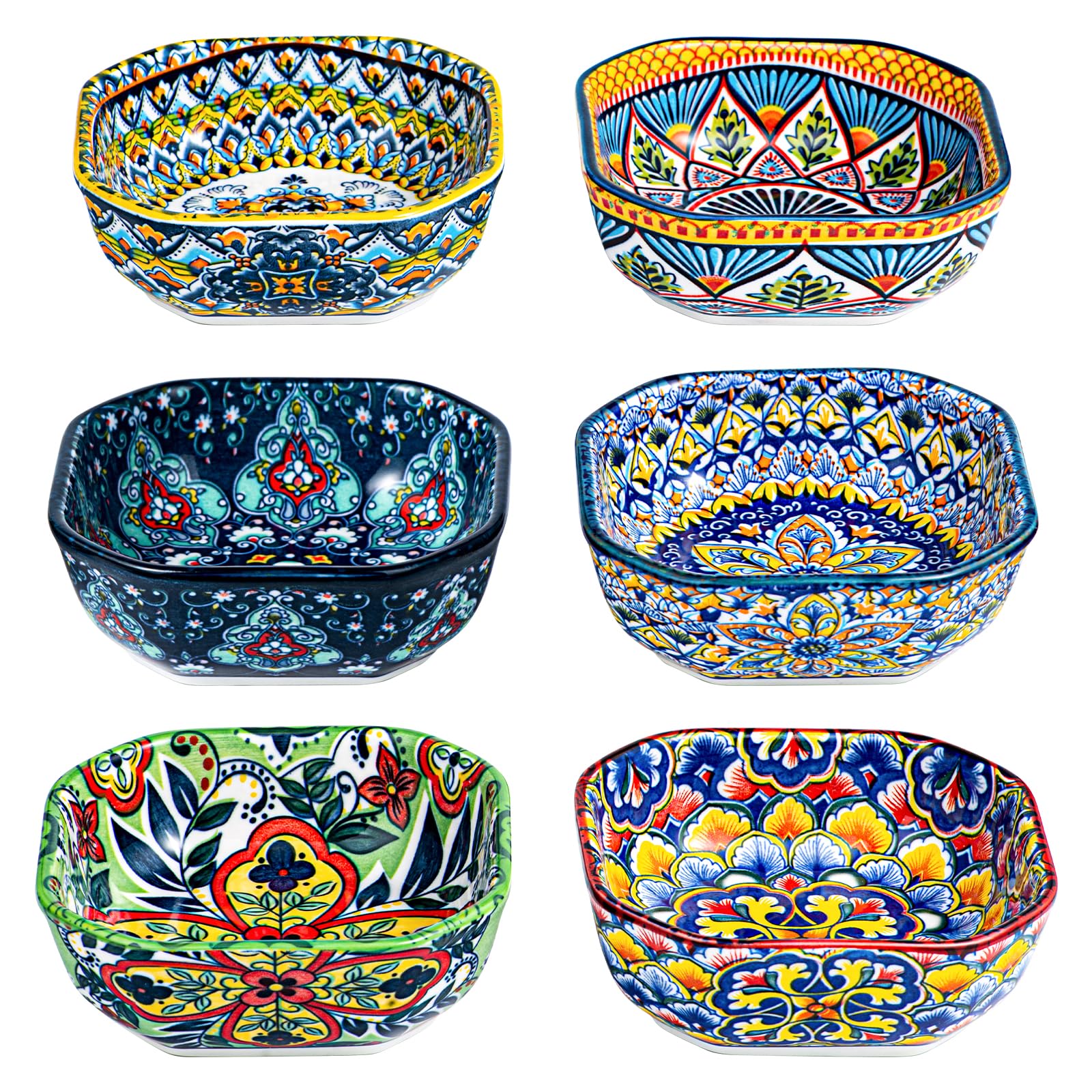 HENXFEN LEAD Boho Dipping Bowls, square set6, add color and style to your table