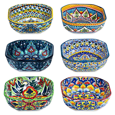 HENXFEN LEAD Boho Dipping Bowls, square set6, add color and style to your table