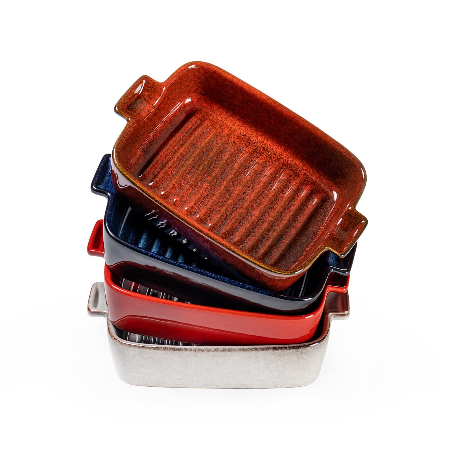 HENXFEN LEAD colorfully glazed bakeware with handles for easy serving.