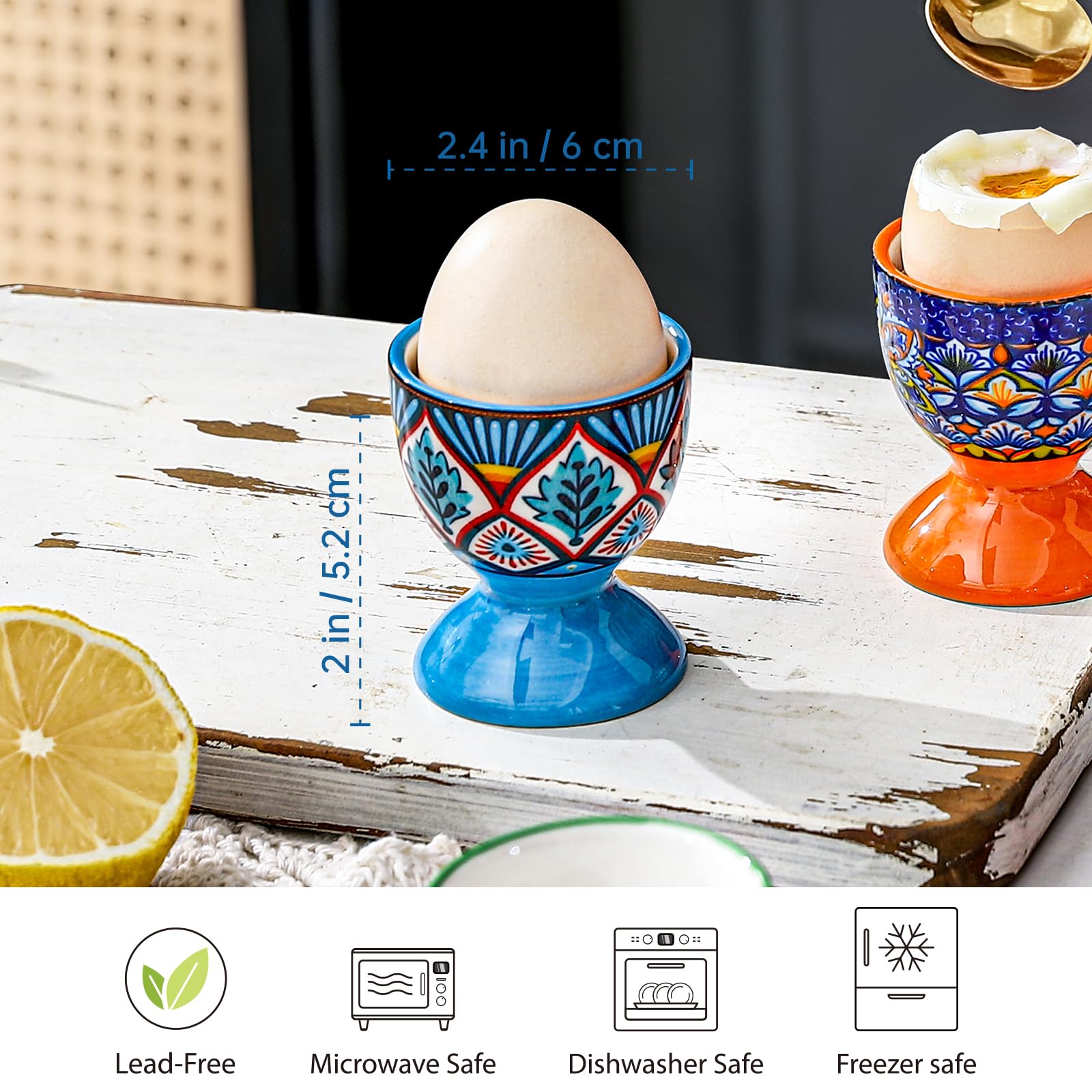 HENXFEN LEAD hand-painted egg cups emphasize sturdy and balanced design.