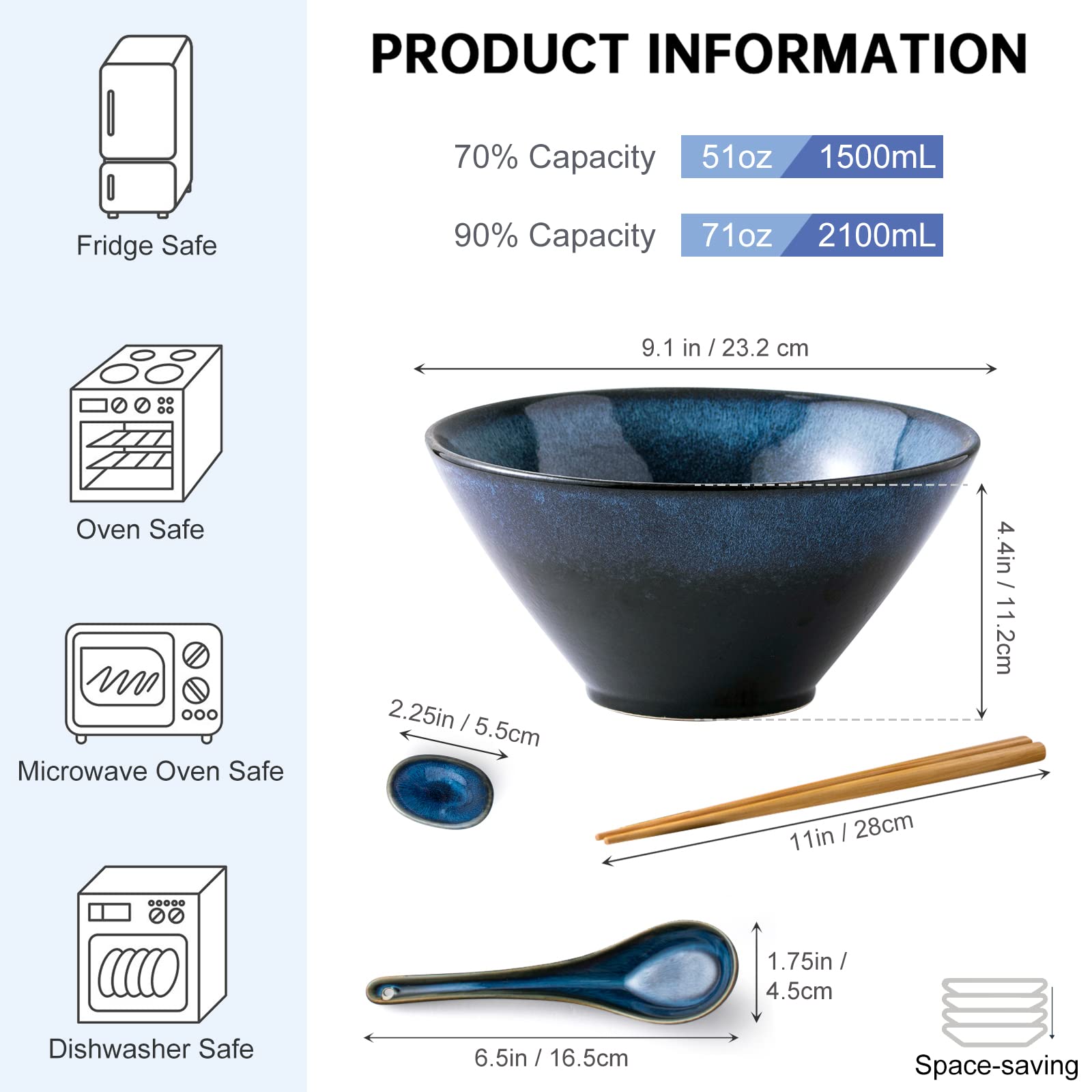 HENXFEN LEAD ramen bowl set with chopsticks and spoons for stylish dining