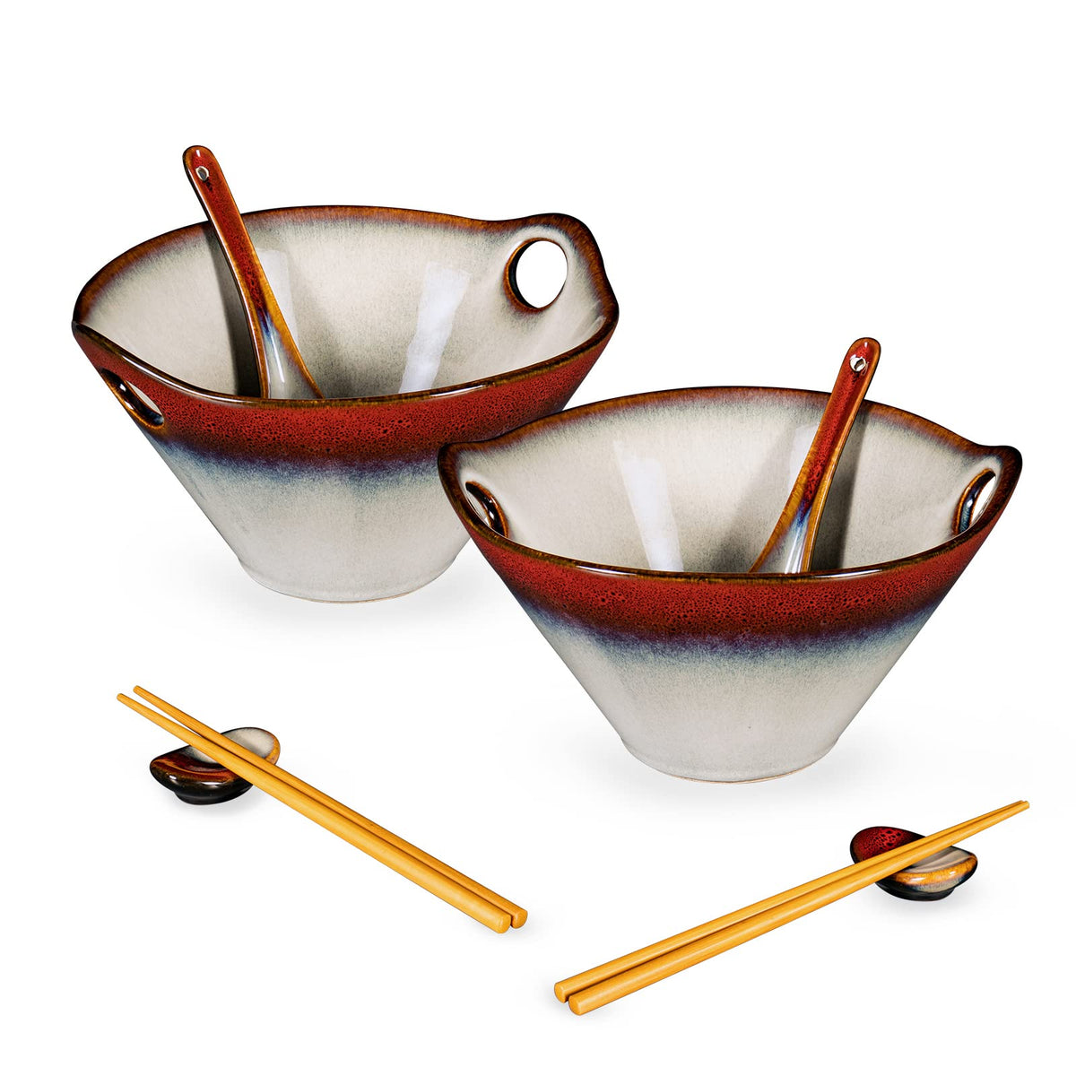 HENXFEN LEAD ramen bowls with reactive red glaze, ideal for hot soups.