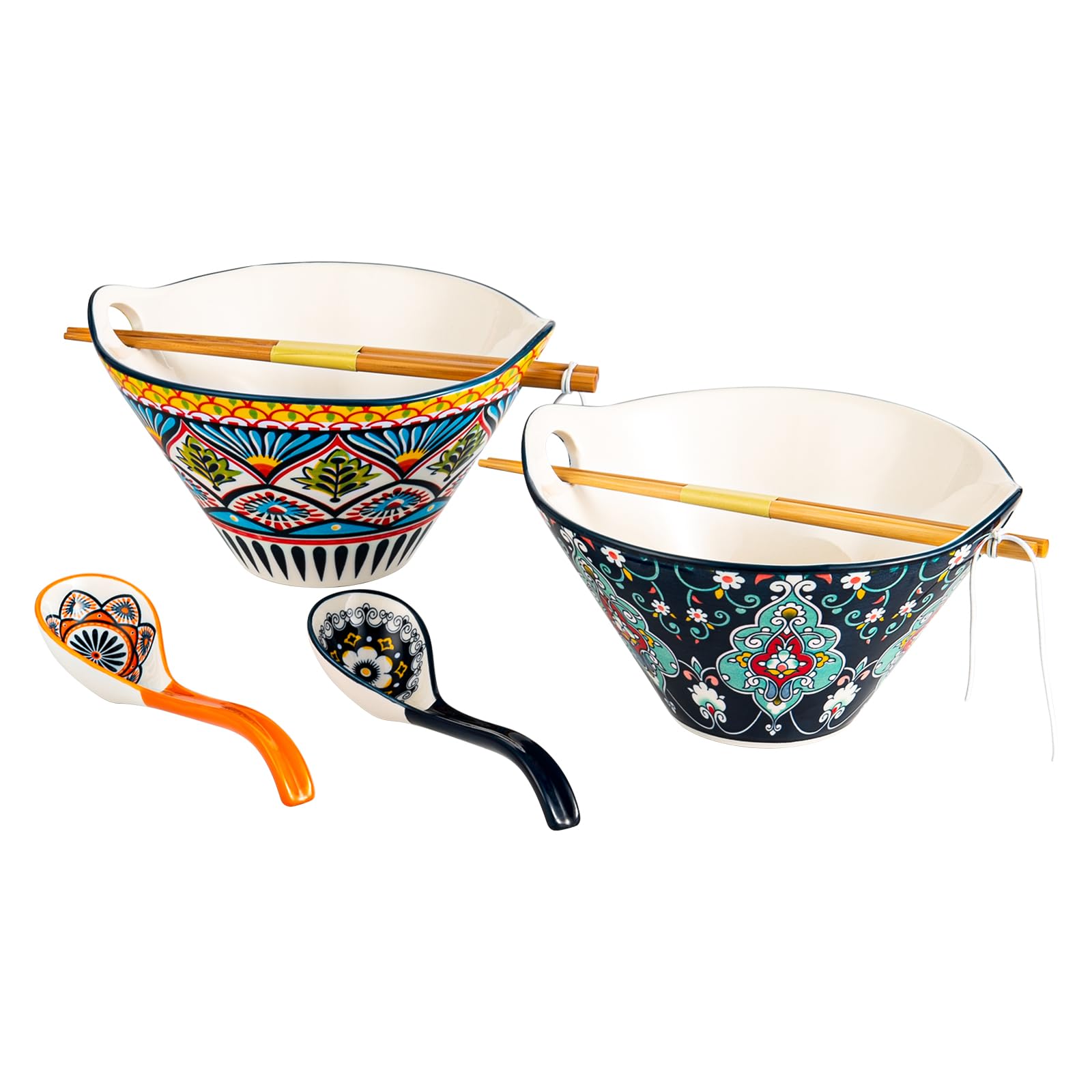 HENXFEN LEAD ramen bowls set 2 bowls for serving hearty noodle dishes at home.
