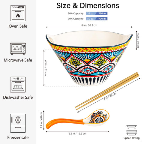 HENXFEN LEAD ramen bowls set 2 spoons—easy to scoop soups and broths.