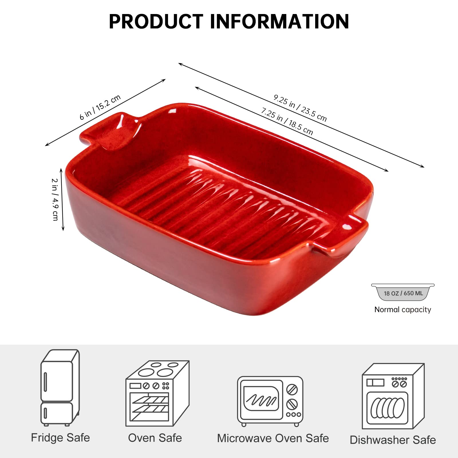 HENXFEN LEAD small rectangular bakeware showing 7.25 by 6 by 2 inch size.