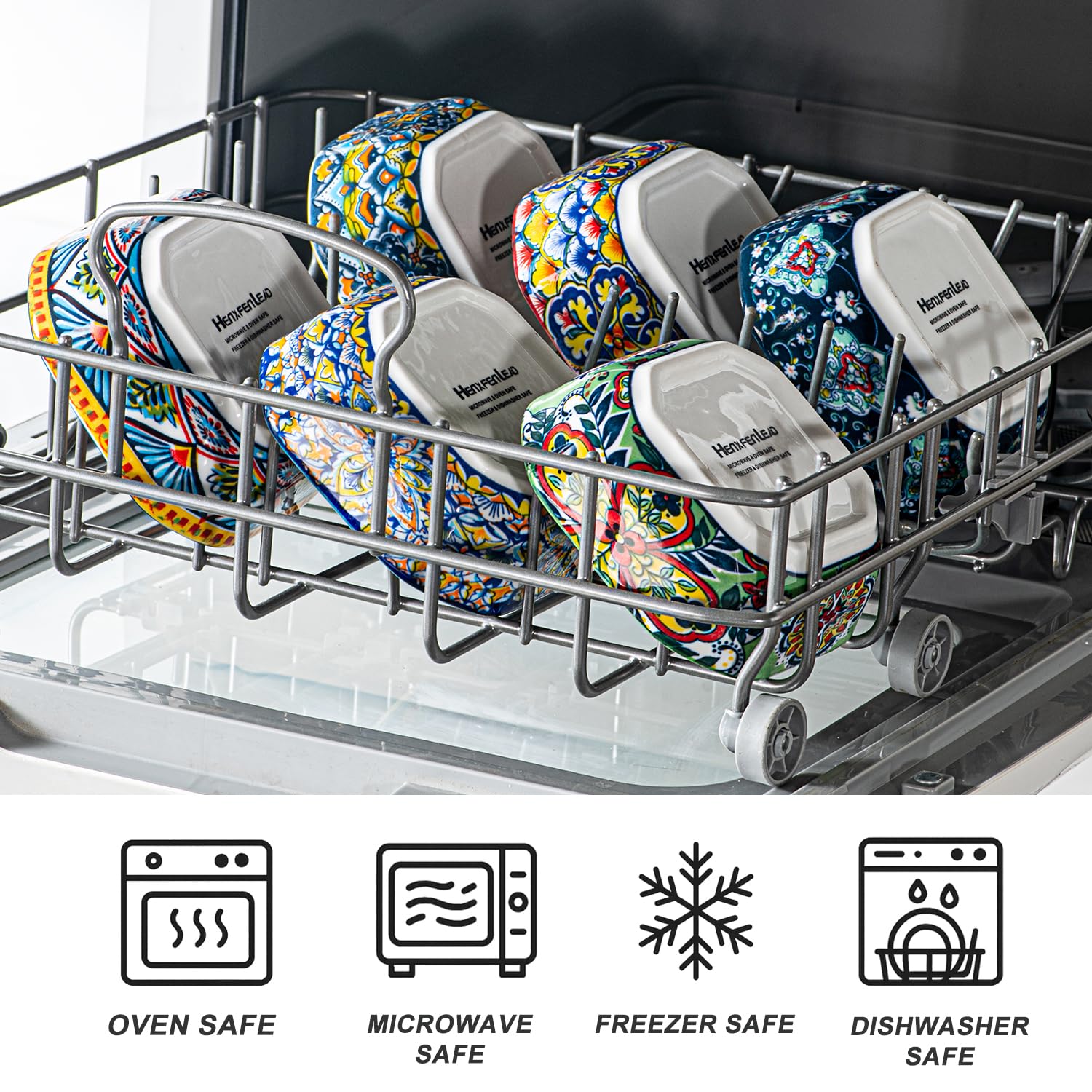 HENXFEN LEAD stackable square bowls, space-saving design for tidy cabinets