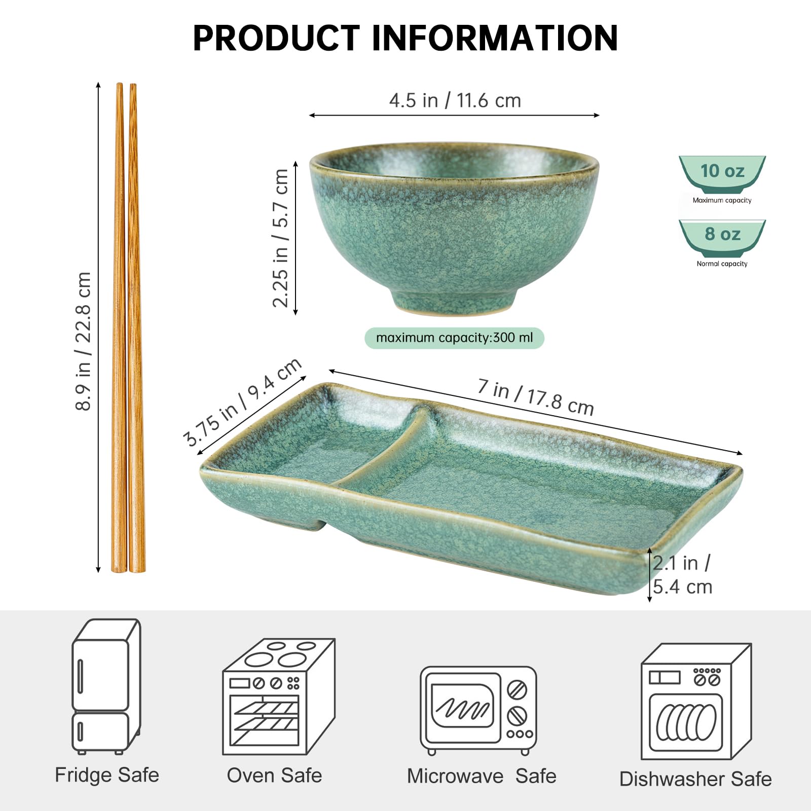 HENXFEN LEAD 10-ounce bowls with green glaze ideal for soup or rice servings