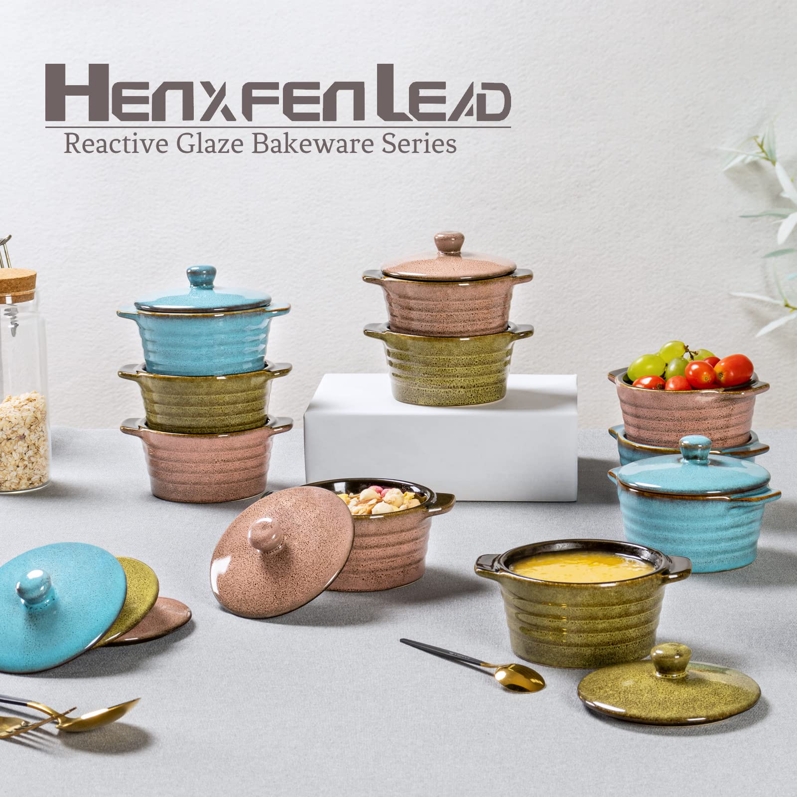 HENXFEN LEAD gift-ready set of 4 ramekins with lids