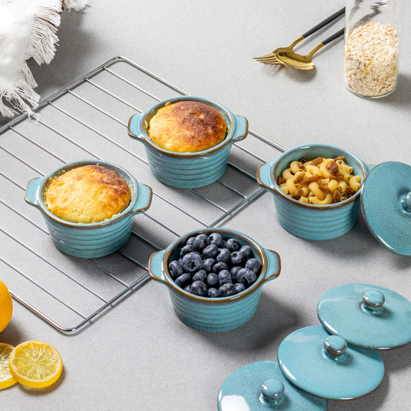 HENXFEN LEAD creme brulee ramekin stacked for compact storage