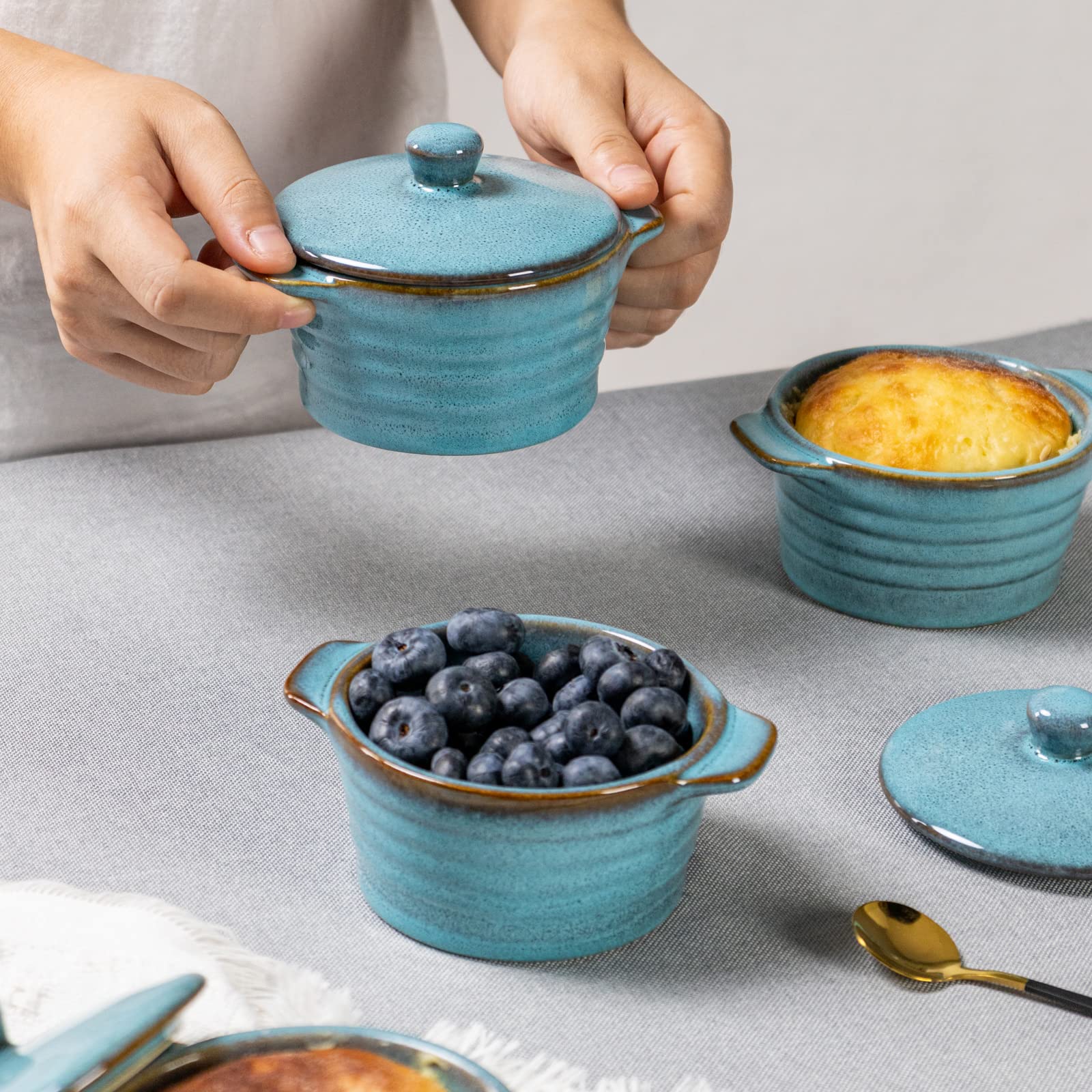 HENXFEN LEAD souffle dish with lid, easy release cleanup