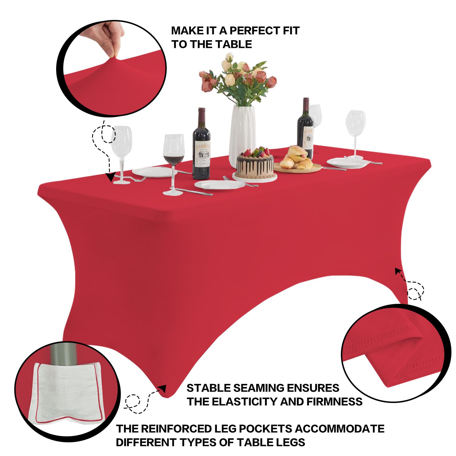 Heochy red tablecloth is wrinkle and stain resistant for easy maintenance.
