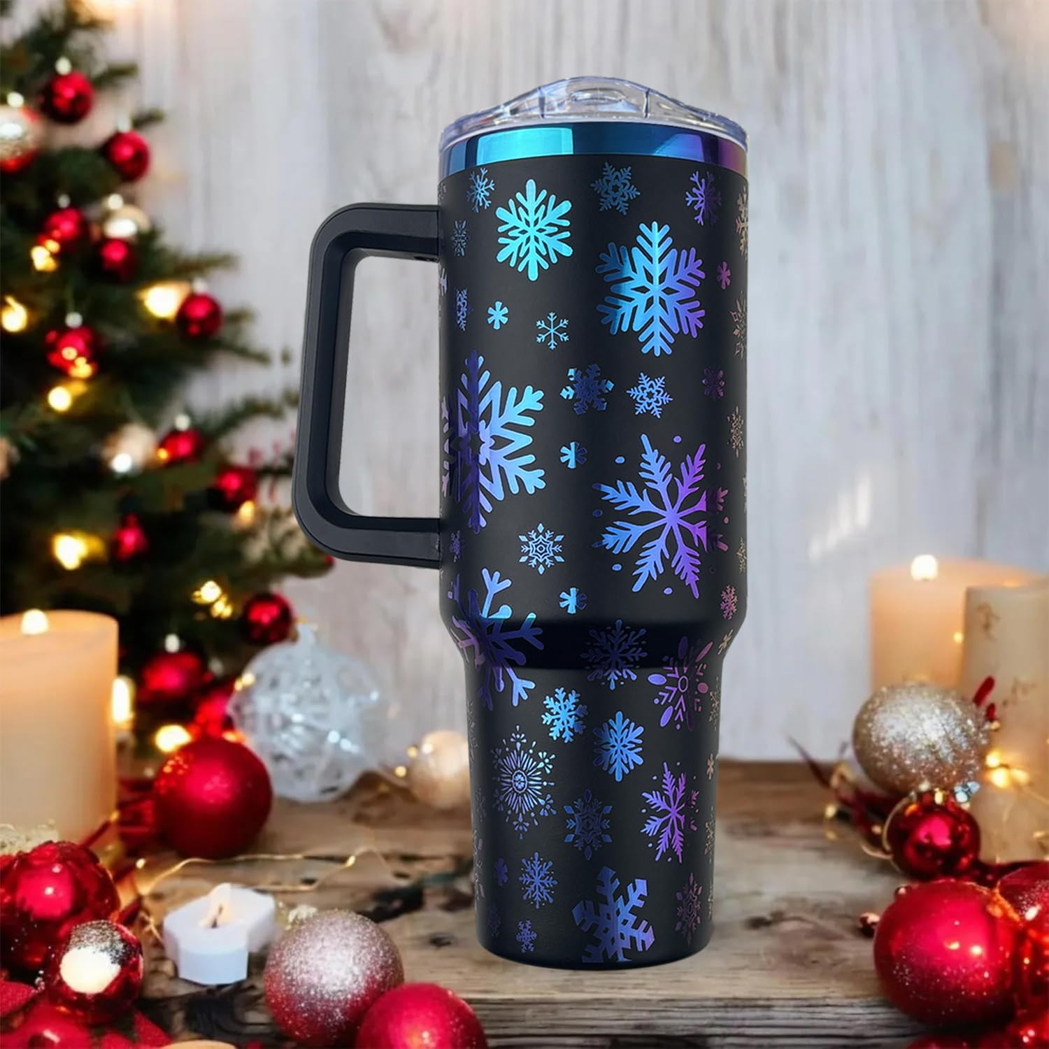 Heqianco snowflake pattern lid and straw for mess-free travel beverages