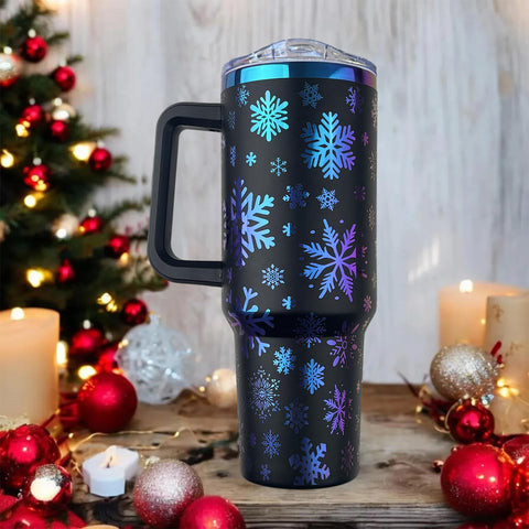 Heqianco snowflake pattern lid and straw for mess-free travel beverages