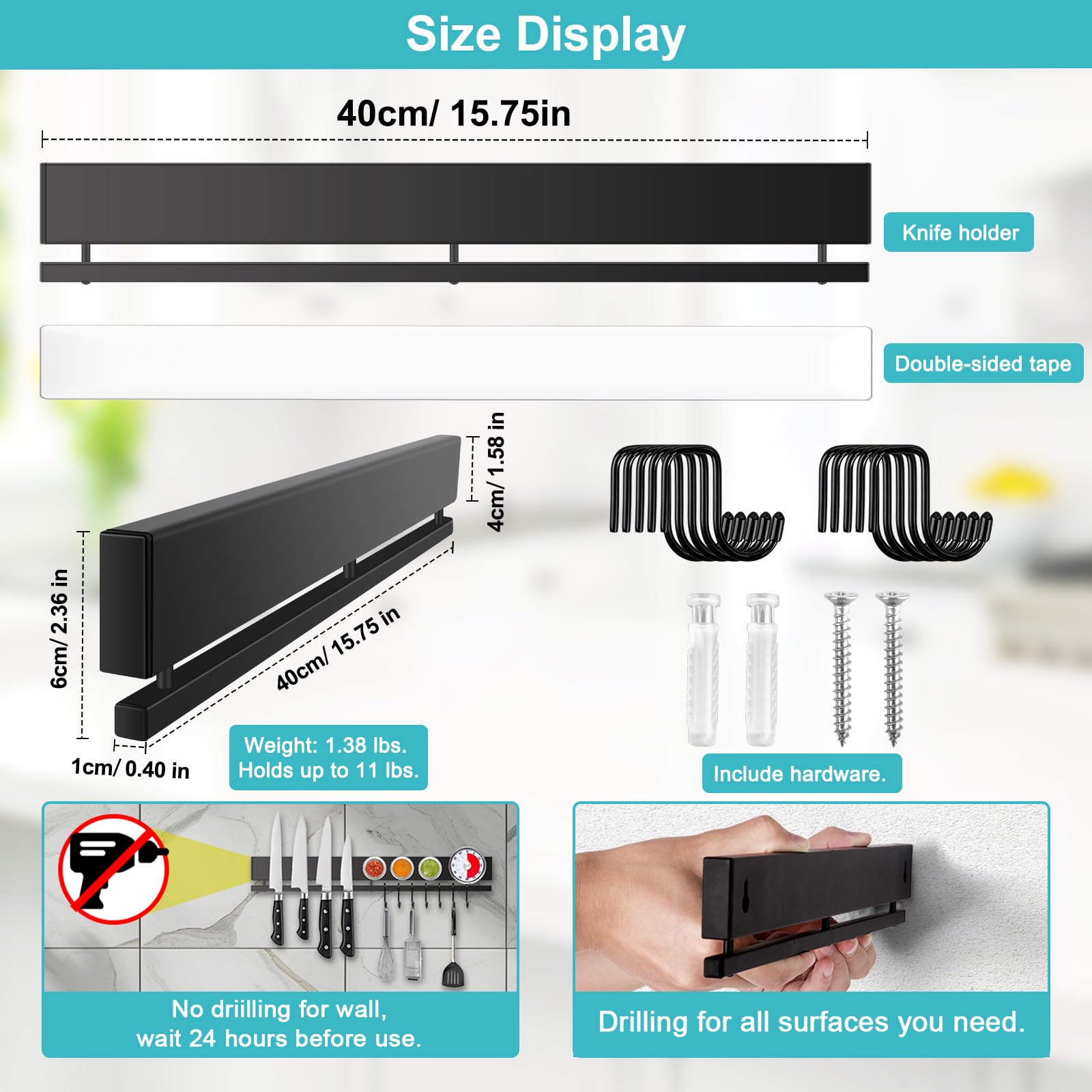 HEREOF knife holder with 10 hooks displaying utensils for easy access