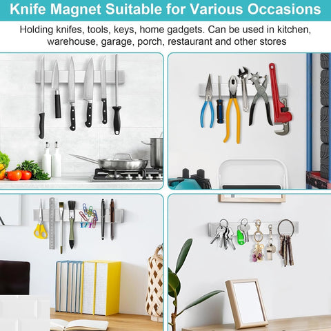 HEREOF knife magnetic strip wall-mount closeup shows robust magnets and satin finish.