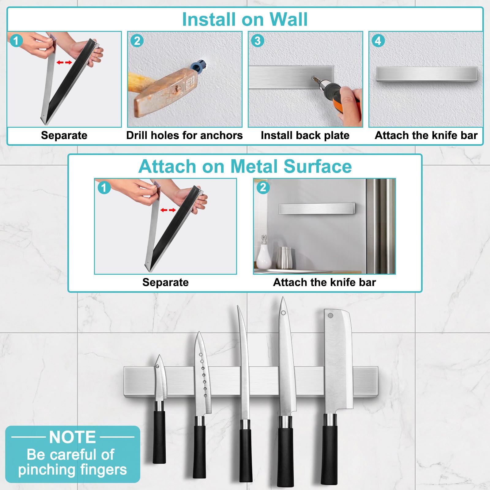 HEREOF magnetic strip with included hardware offers quick, tool-free wall installation.