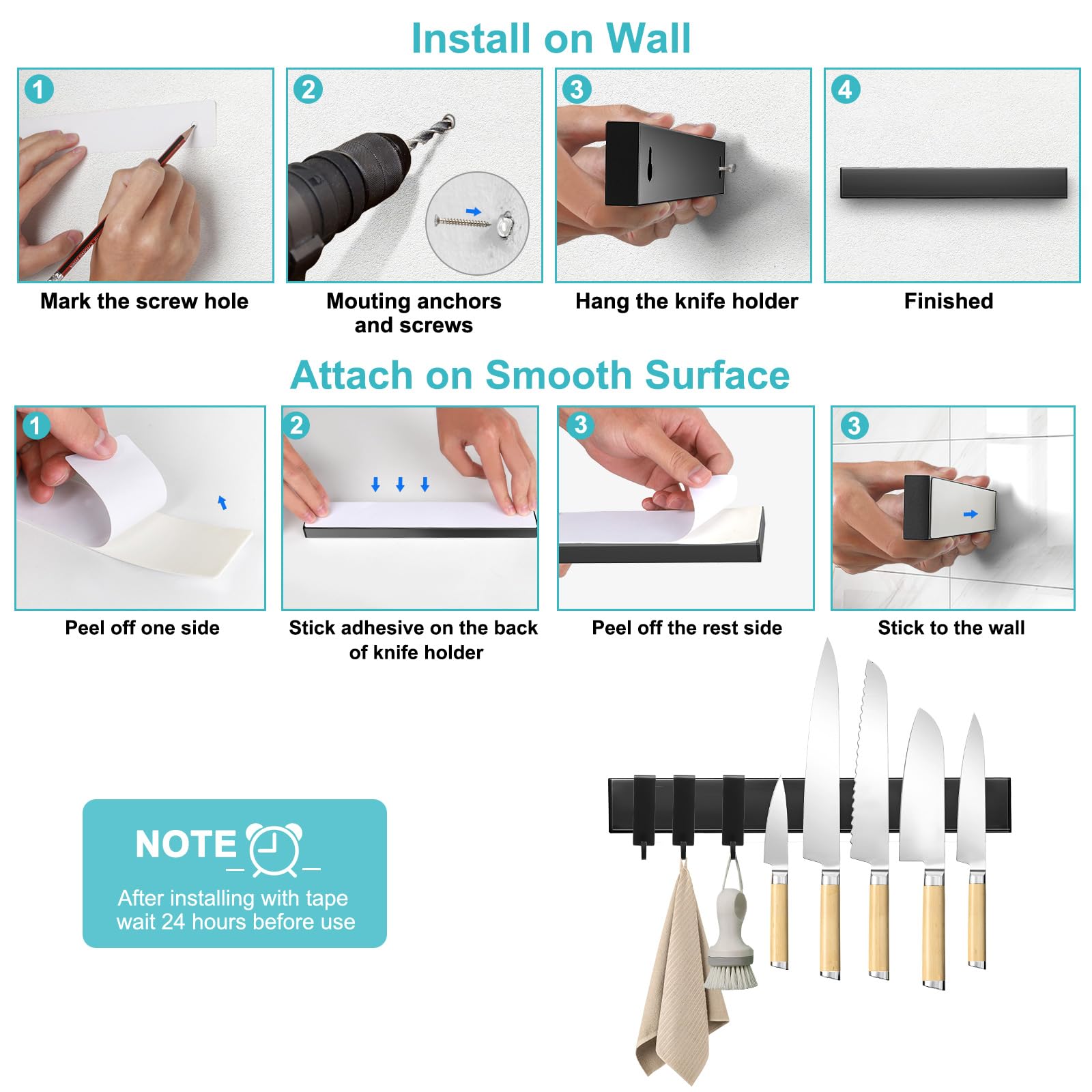 Hereof adhesive backing enables easy, no-drill mounting on smooth surfaces.