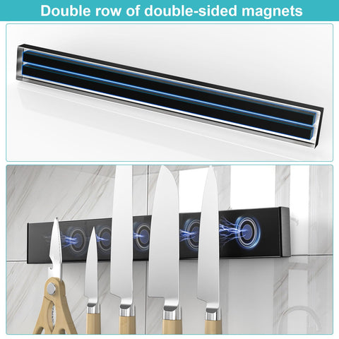 Hereof satin finish stainless steel knife strip offers rust resistance and modern look.