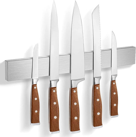 HereOF magnetic knife holder on wall keeps chef knives secure and accessible.