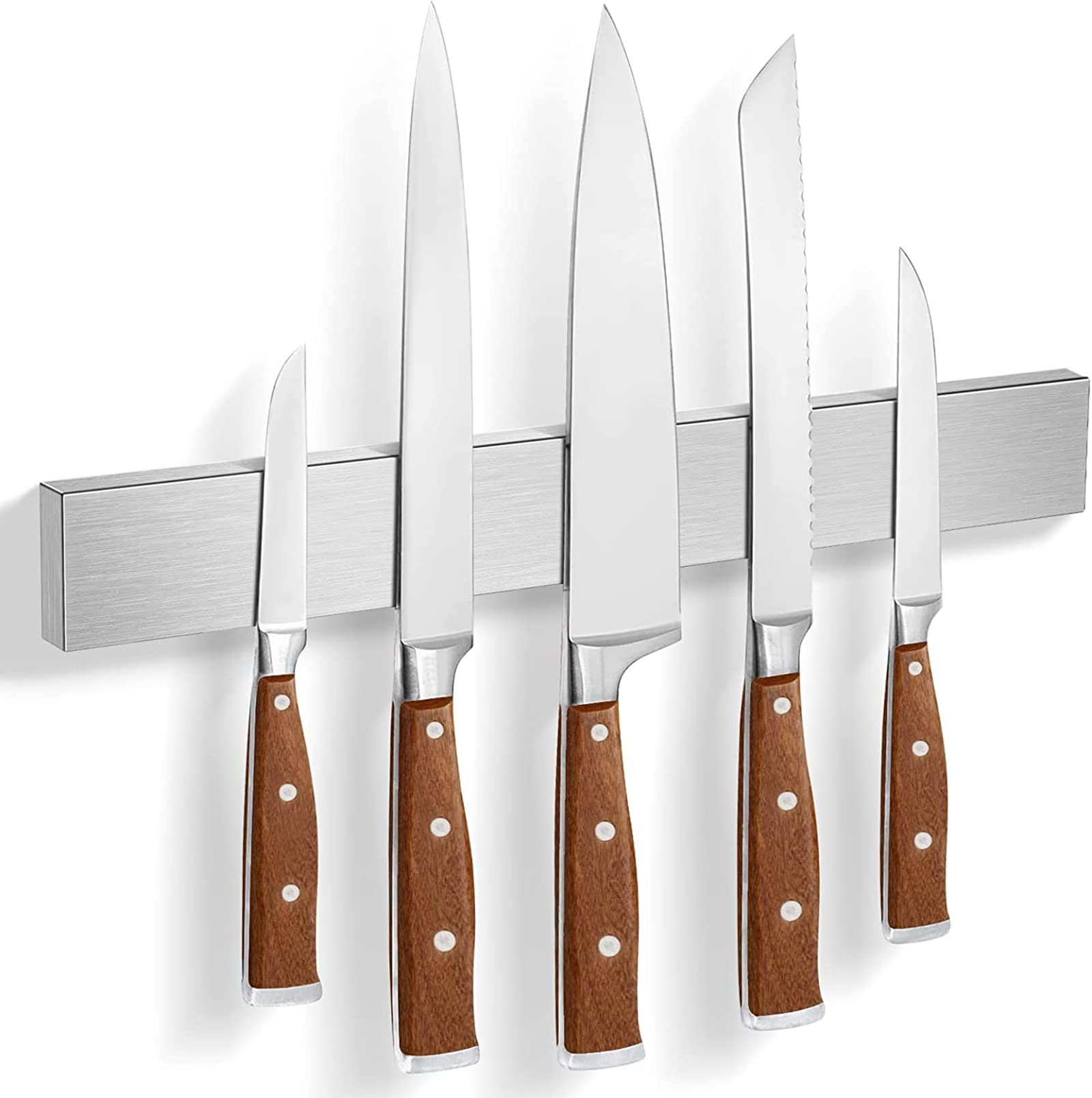HEREOF Magnetic Knife Strip wall-mount close-up showing strong magnets for secure blade storage.