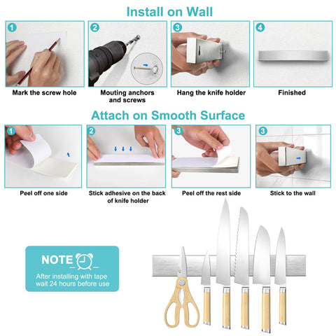 HEREOF magnetic strip for heavy knives and utensils with strong grip