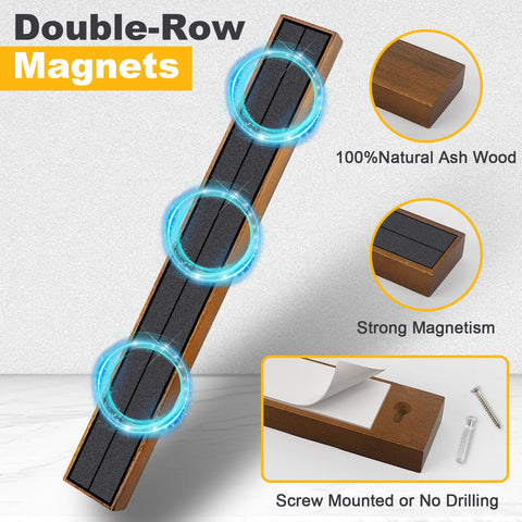 Hereof wooden magnetic knife bar showcases wood texture and compact design