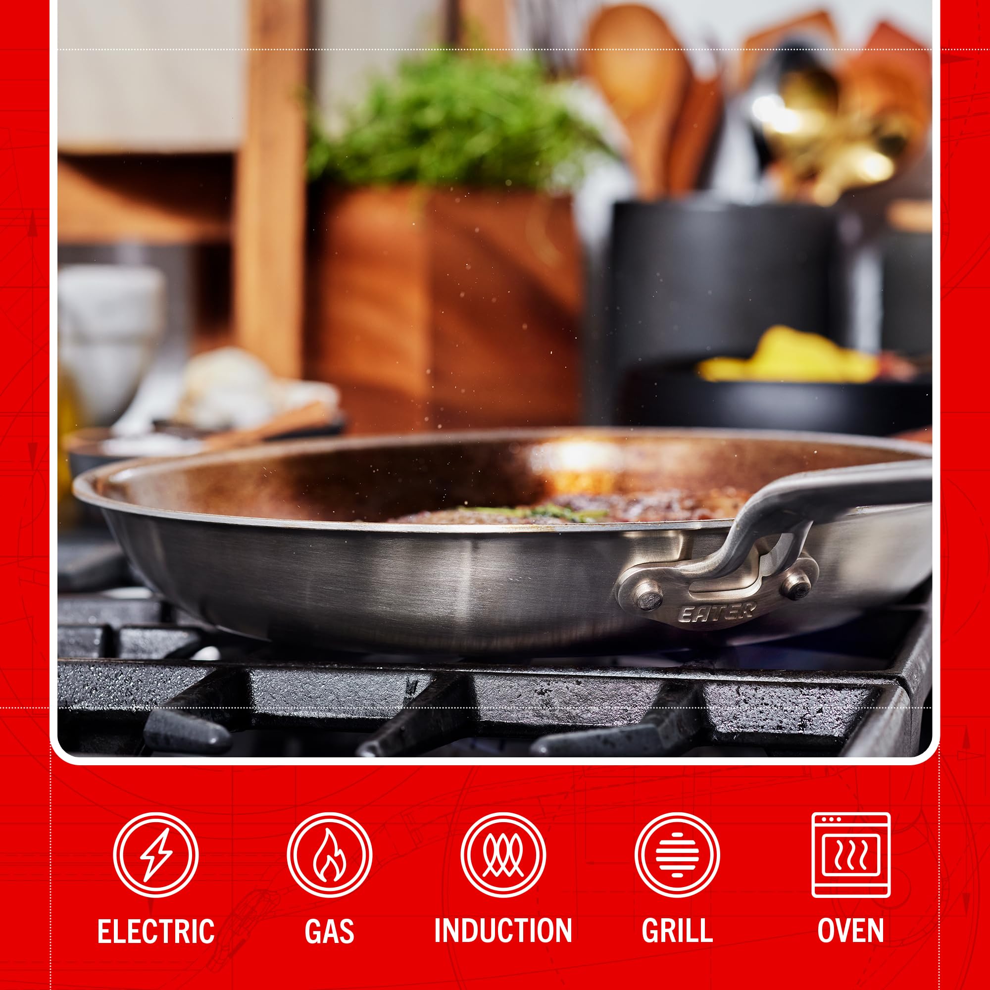 Heritage Steel pan features no coatings or PFAS for a pure heating surface.