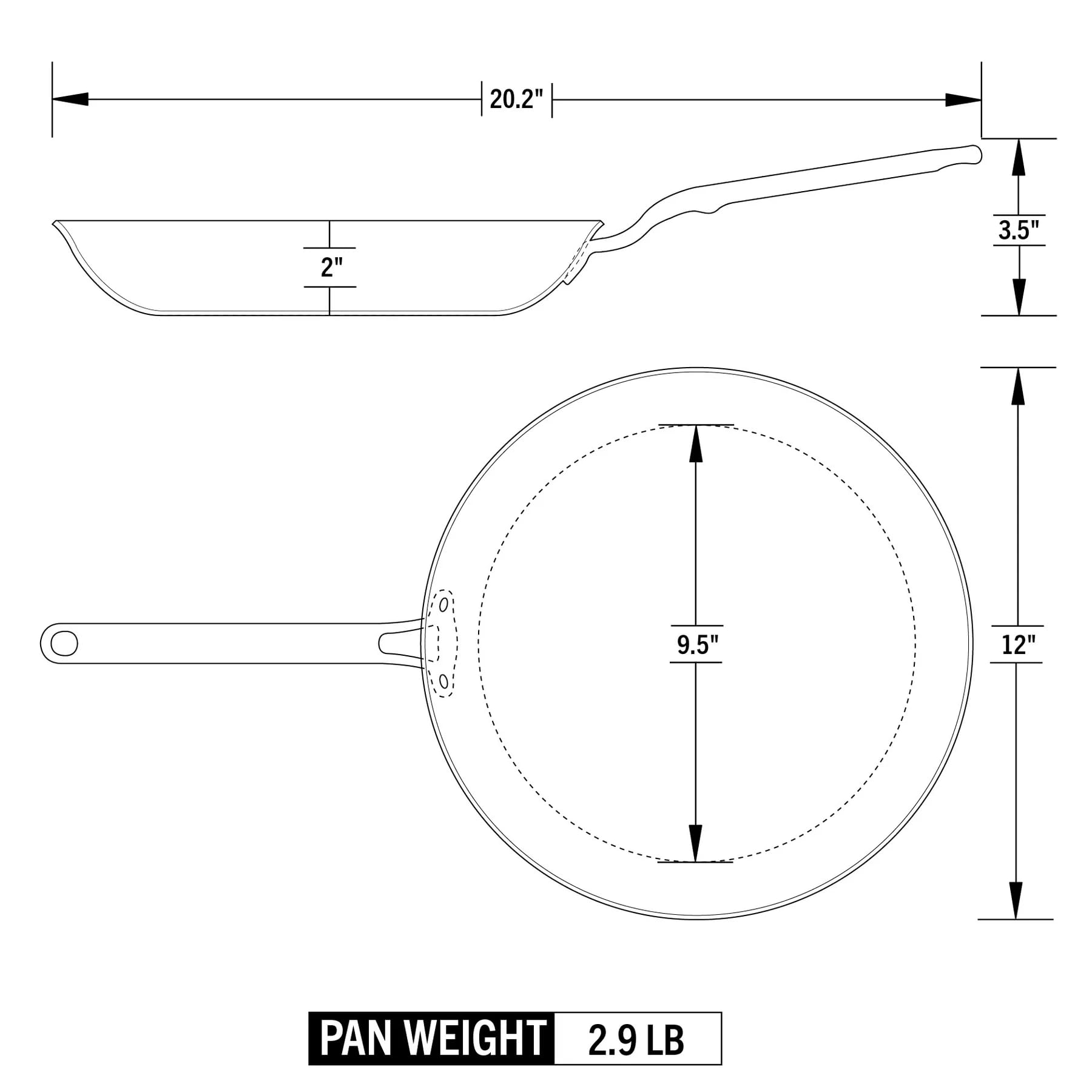 Heritage Steel pan top view showing oven-safe design up to 800°F.