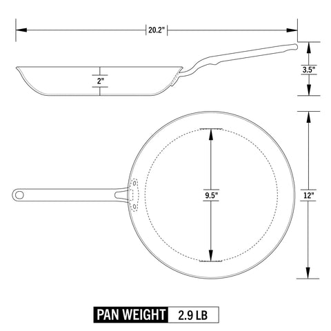 Heritage Steel pan top view showing oven-safe design up to 800°F.