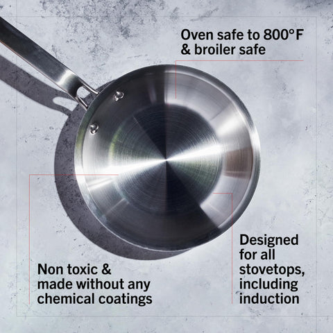 Heritage Steel pan with rounded lips enables drip-free pouring after cooking.