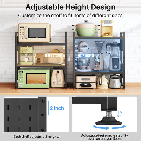 HERJOY adjustable-height shelves on microwave stand for a customized fit