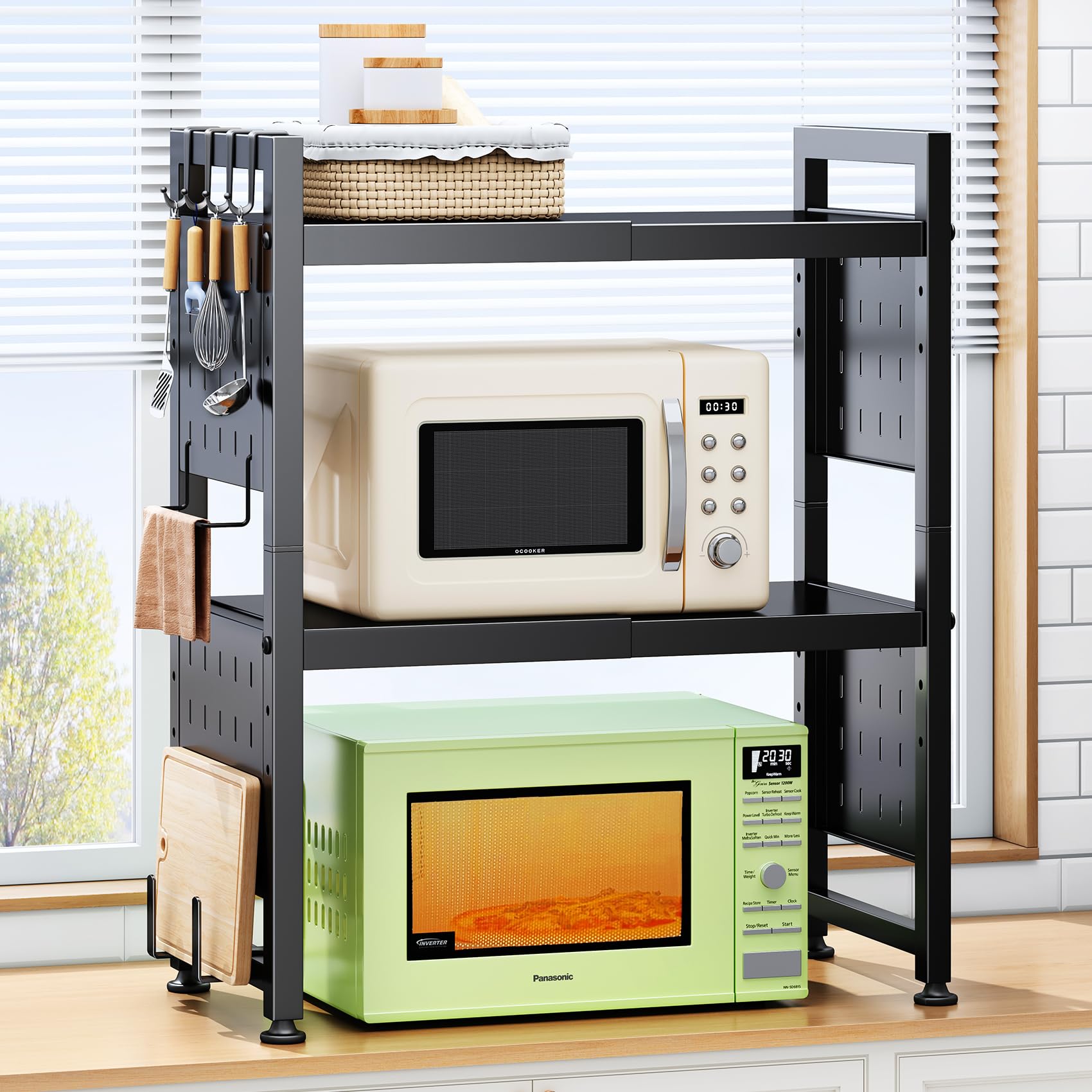 HERJOY expandable microwave stand with 3-tier design for versatile placement
