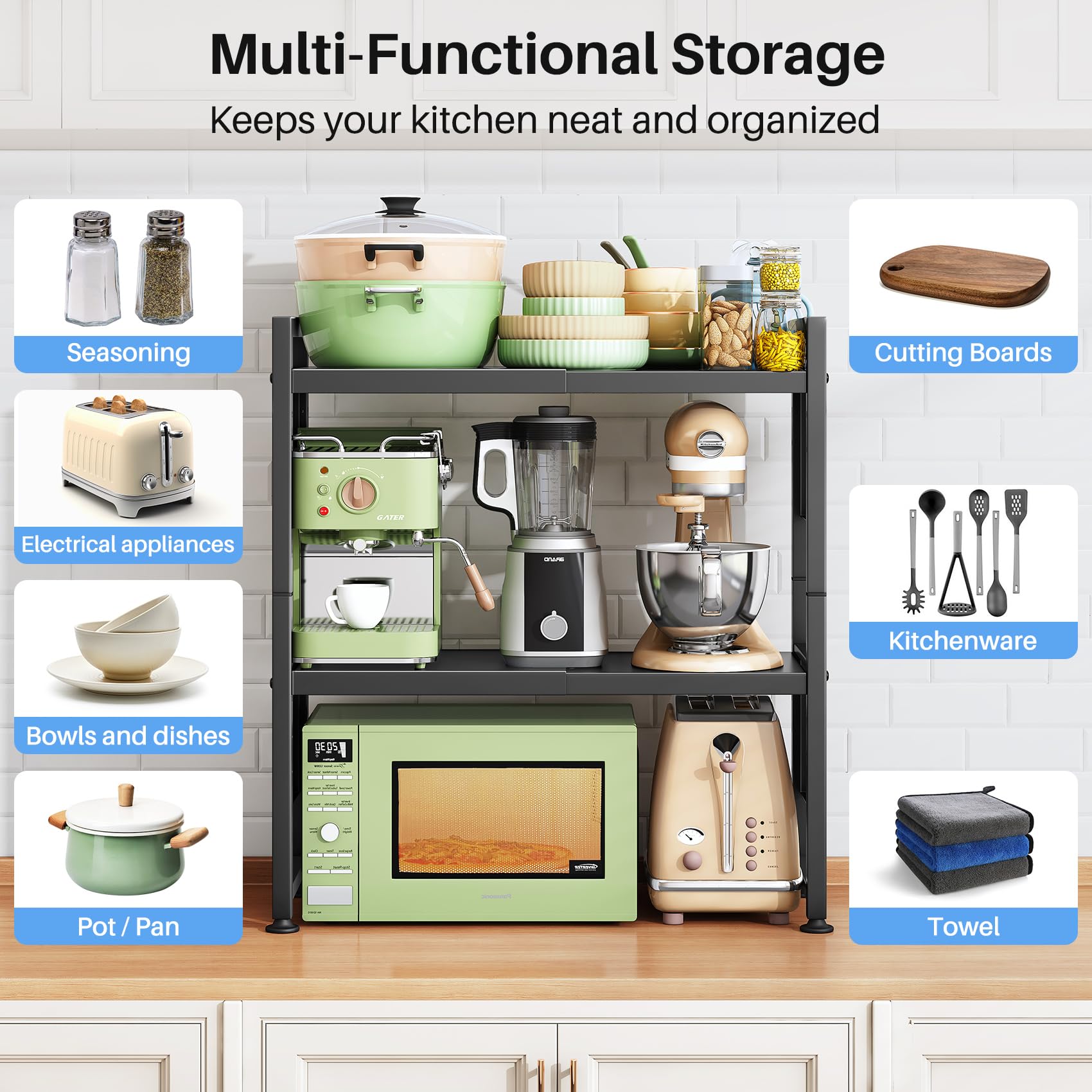HERJOY space-saving kitchen shelf with hooks keeps utensils organized