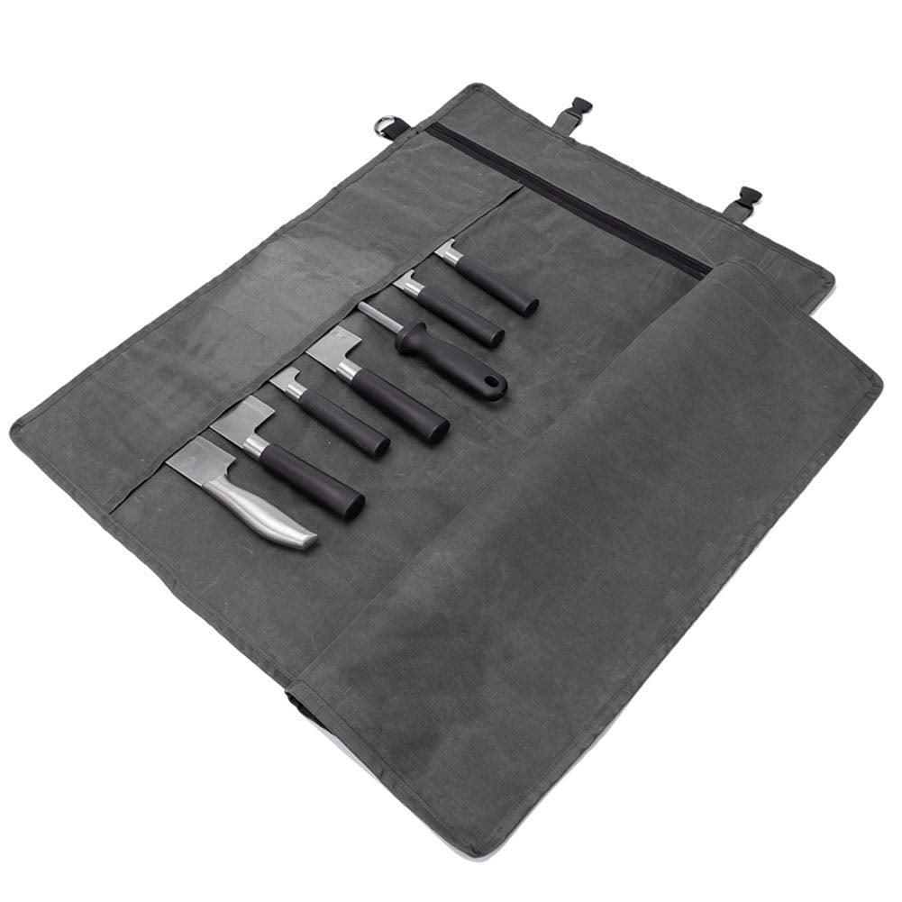 HERSENT knife roll bag closed with 11 sleeves for organized transport.