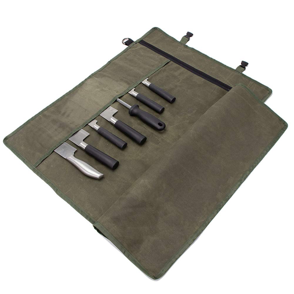 HERSENT knife roll bag open view showing 11 secure sleeves for easy organization on the go