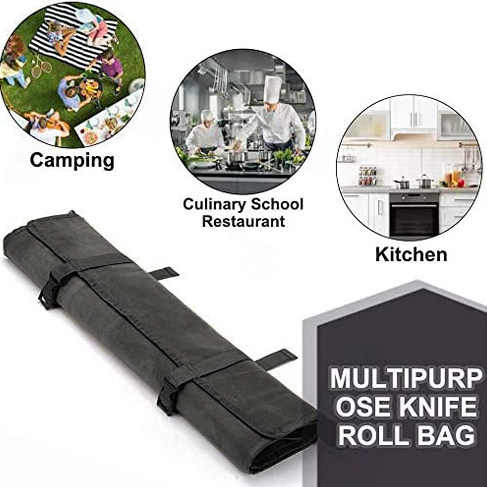 HERSENT knife roll bag stores knives up to 18.8 inches securely.
