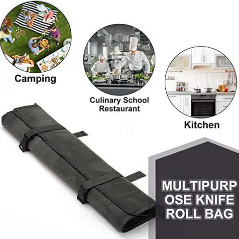 HERSENT knife roll bag stores knives up to 18.8 inches securely.