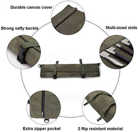 HERSENT knife roll secured buckle demonstrates portable travel-ready design for work or camping