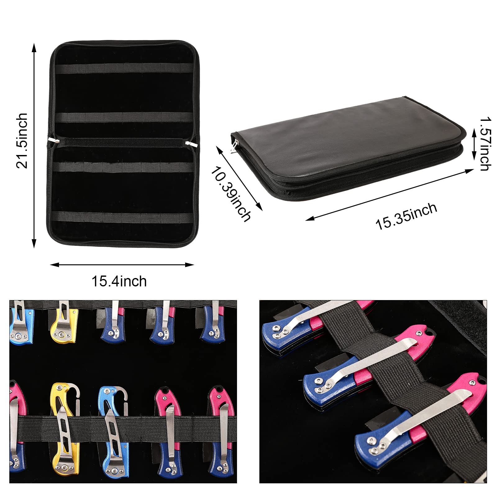 HERSENT leather-covered flap protects blades and keeps accessories neatly tucked.