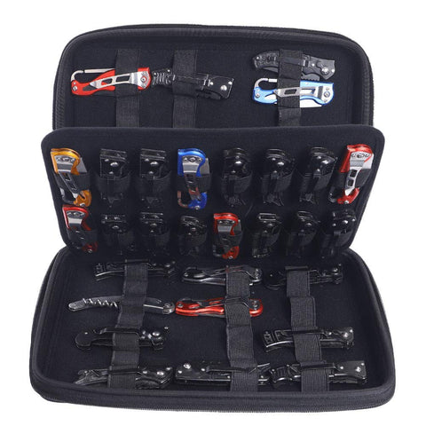 HERSENT 62-slot display case front view showing organized blade storage.