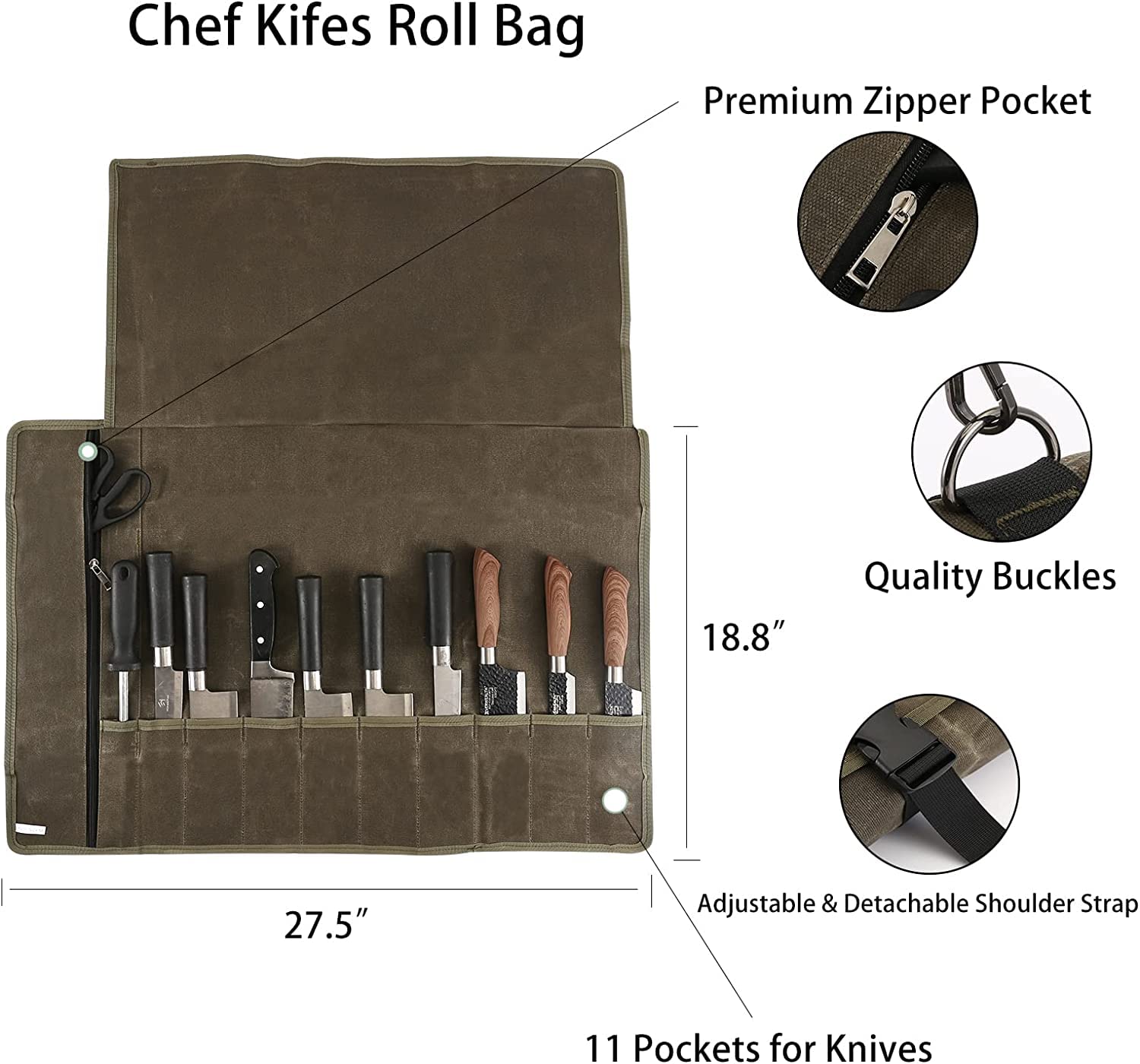 HERSENT waxed canvas knife roll close-up highlighting durable material and scratch-resistant protection