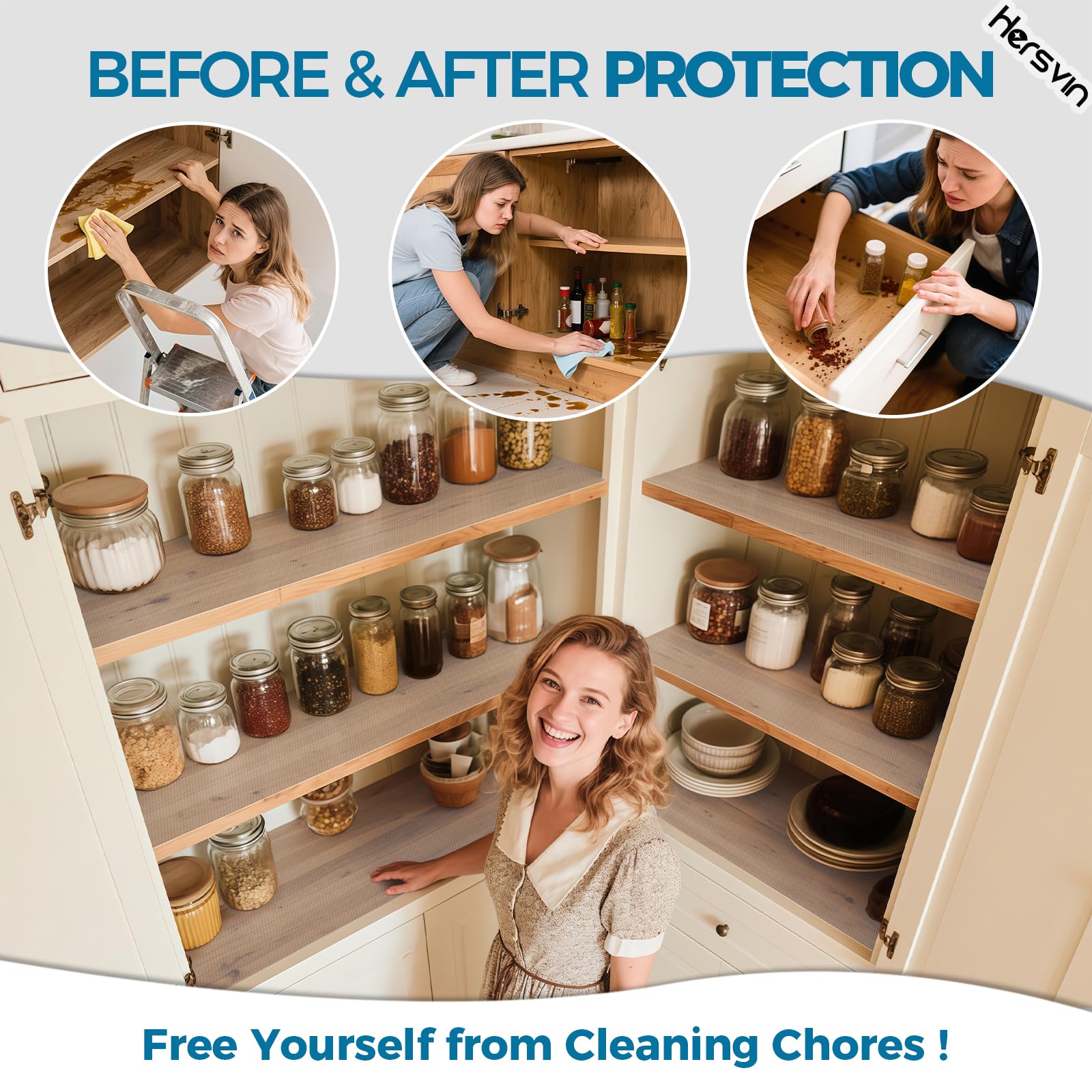 Hersvin drawer liner nonstick bottom keeps residue free protection during use.
