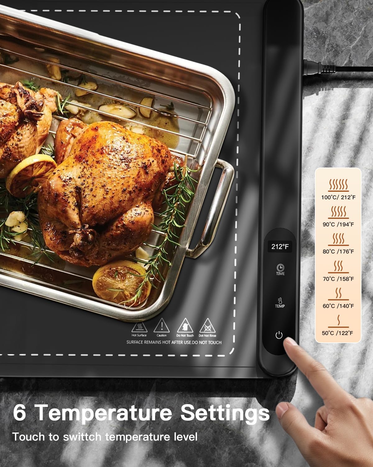 HERTIENDO six heat settings for precise food temperature control
